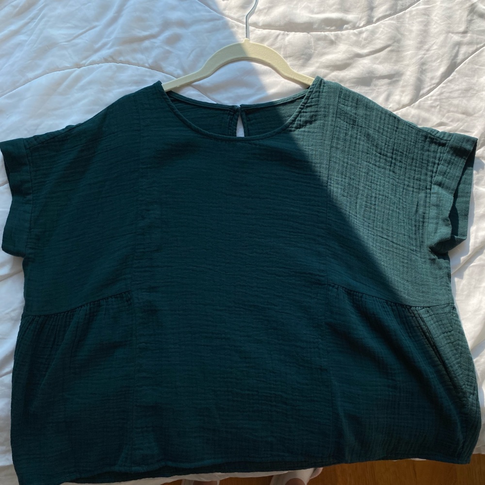 Madewell Green Flowy Short-Sleeve Blouse